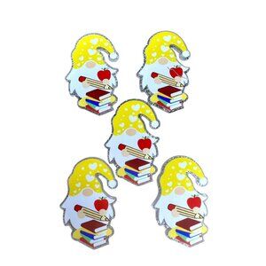 10 pc Teacher Gnome glitter acrylic flat back charm for badge reels keyrings ear